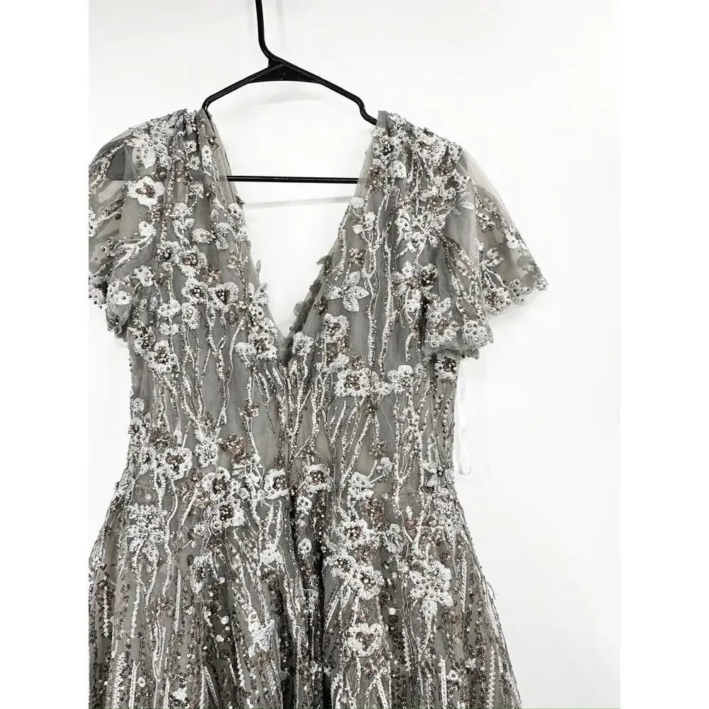 Mac‎ Duggal 20392 Gunmetal Embellished Butterfly Fit and Flare Tea-Length Dress - Picture 4 of 8